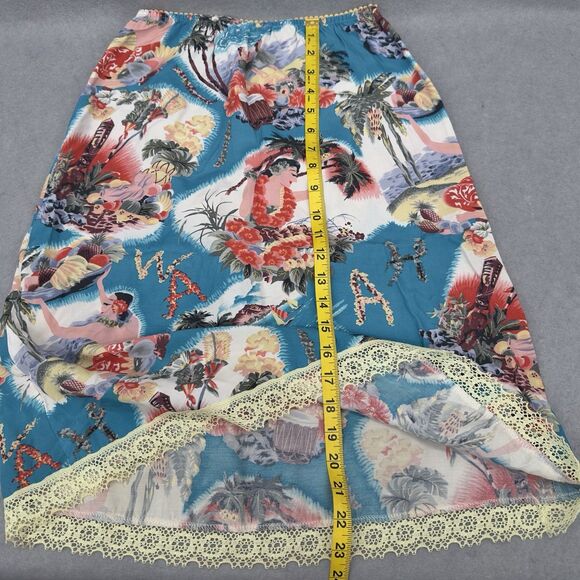 Beebop & Wally Skirt Small A-Line Blue Hawaiian Hula Girl Elastic Waist Rayon - Picture 7 of 8